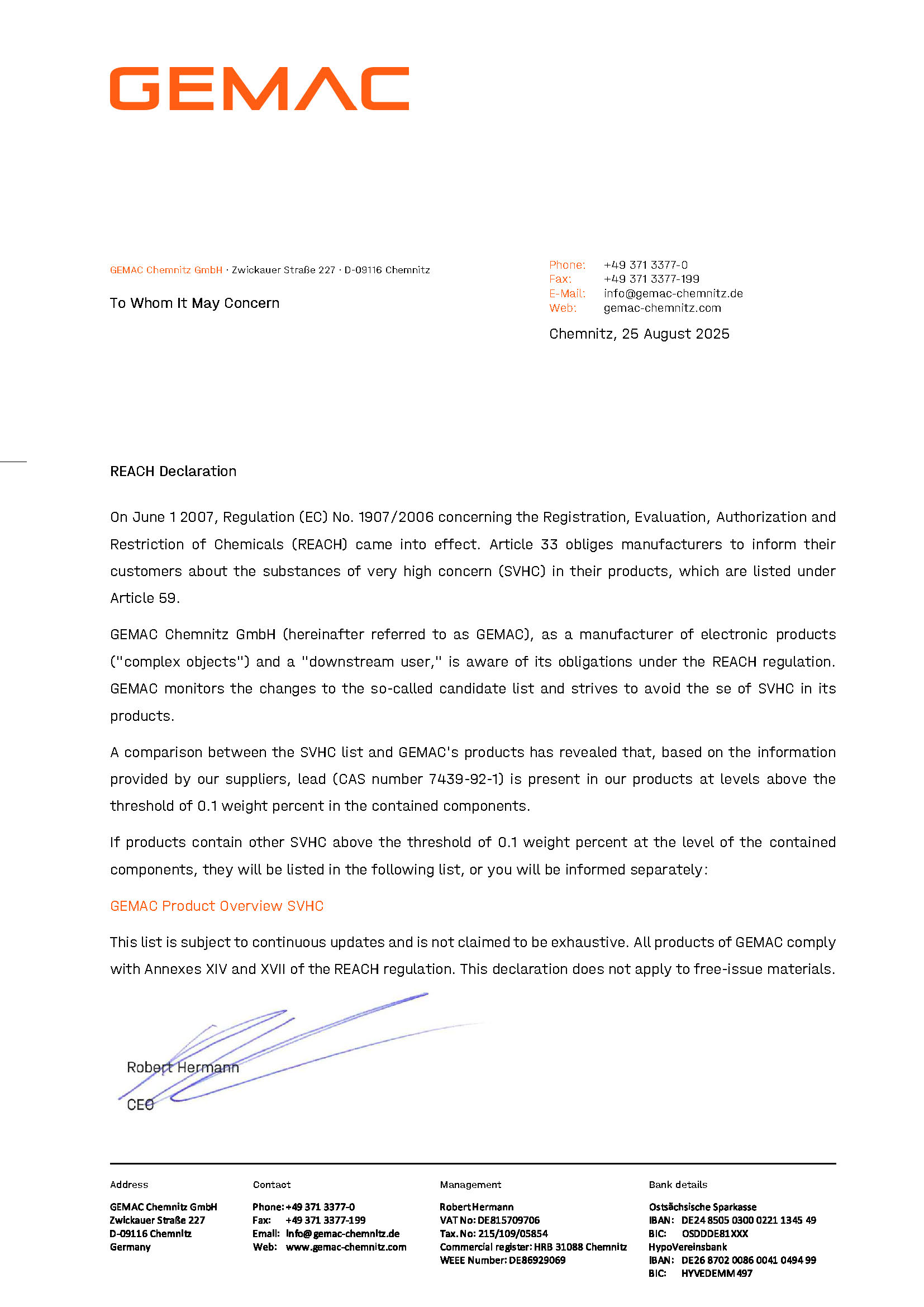 REACH Declaration